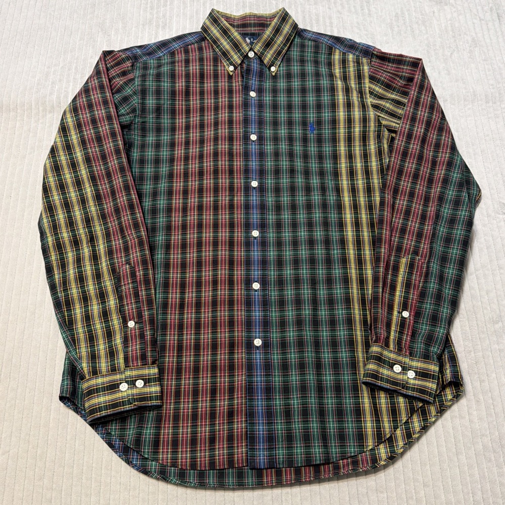 Polo Ralph Lauren Mixed Media Fun Casual Button Down Shirt Mens M Patchwork